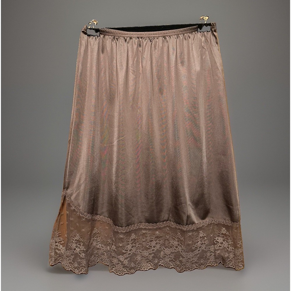 70s Vintage Vanity Fair Brown Lace Slip Skirt Lingerie